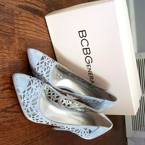 Baby blue suede heels